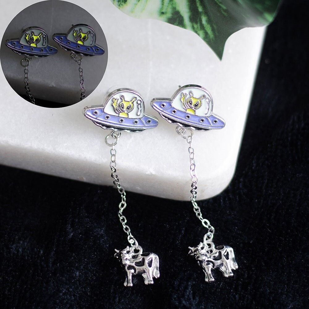 Glow in the Dark Alien Abduction Dangle Earrings