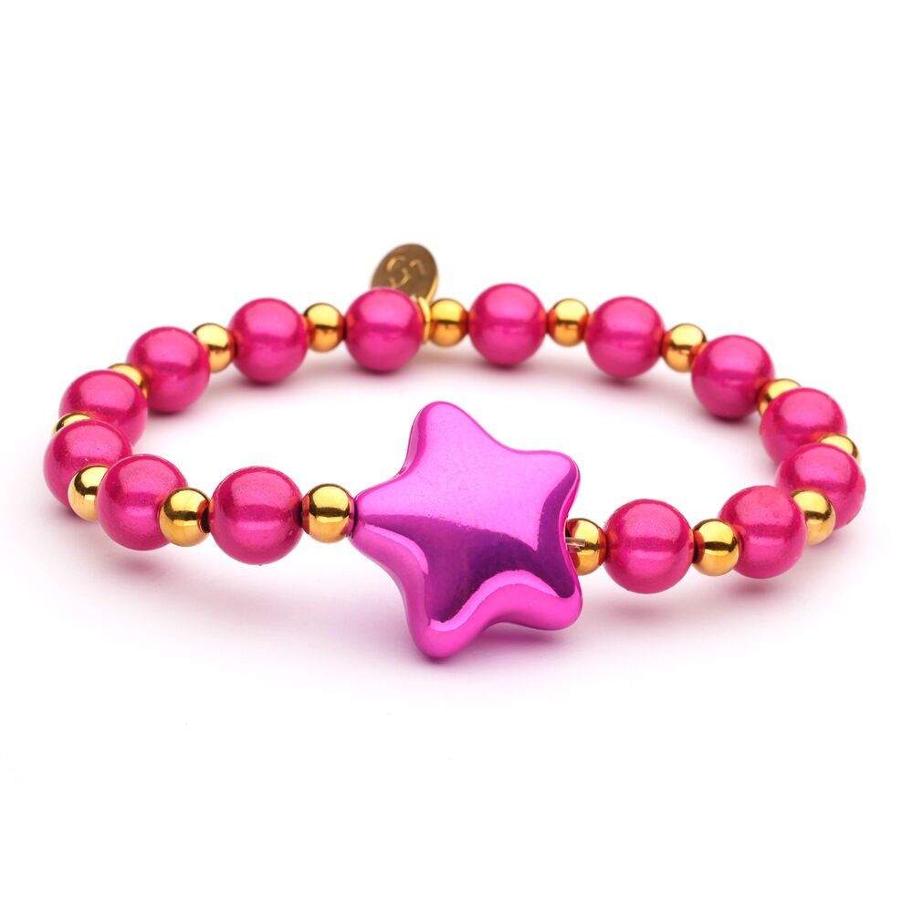 Bracciale LizzyMae in acciaio inossidabile fucsia + oro + stella fucsia