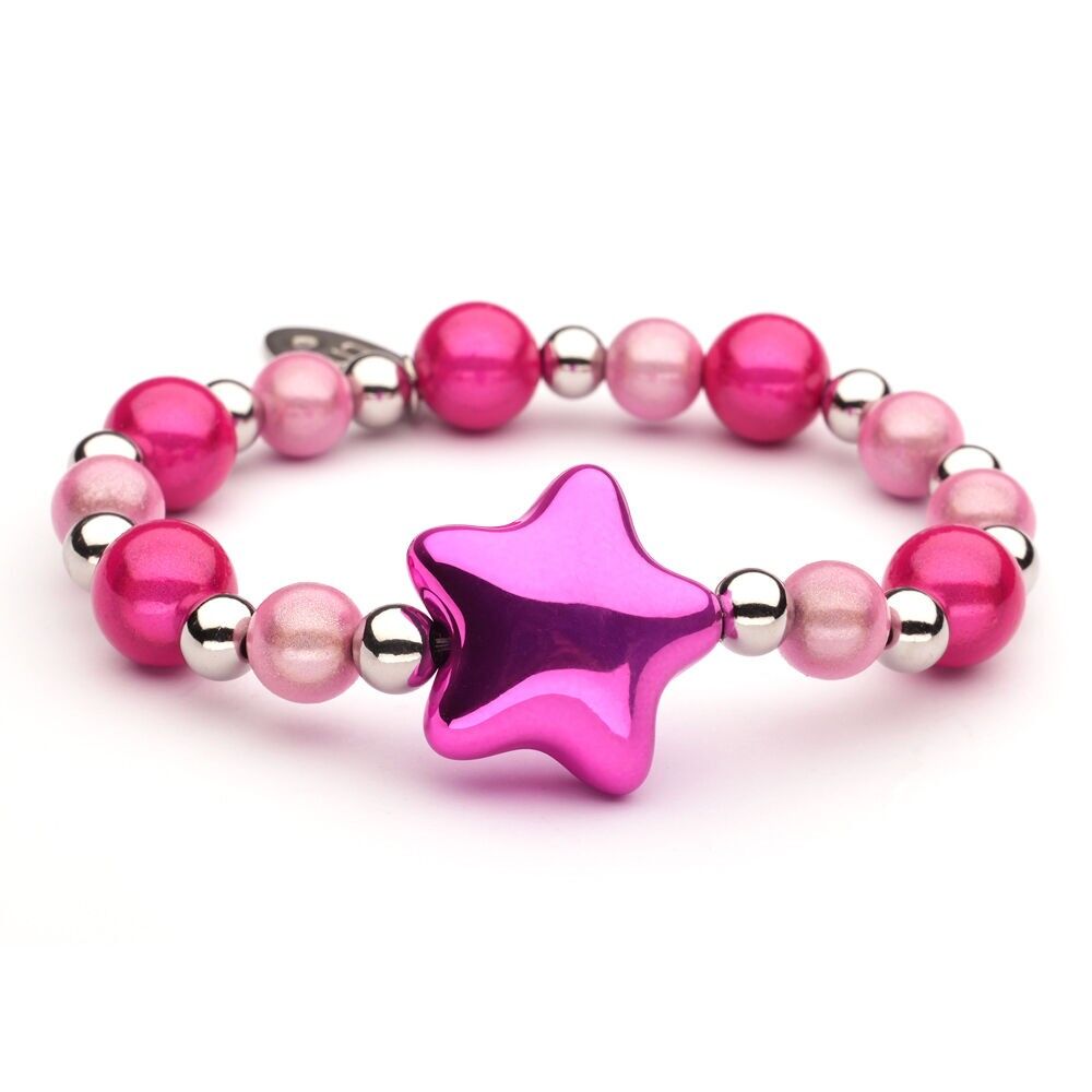 Bracciale LizzyMae in acciaio inossidabile argento + rosa + fucsia + stella fucsia