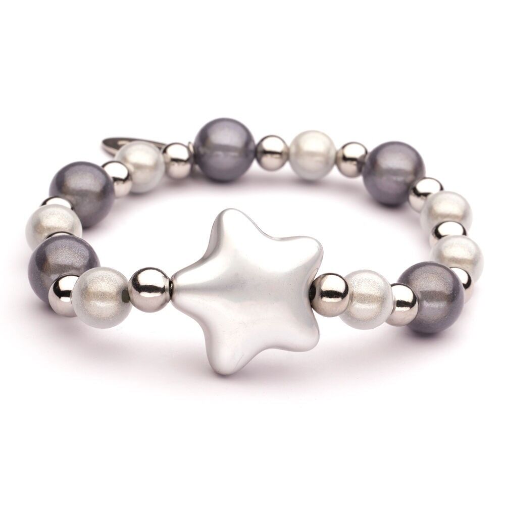 Bracciale LizzyMae in acciaio inossidabile grigio + argento + stella argento