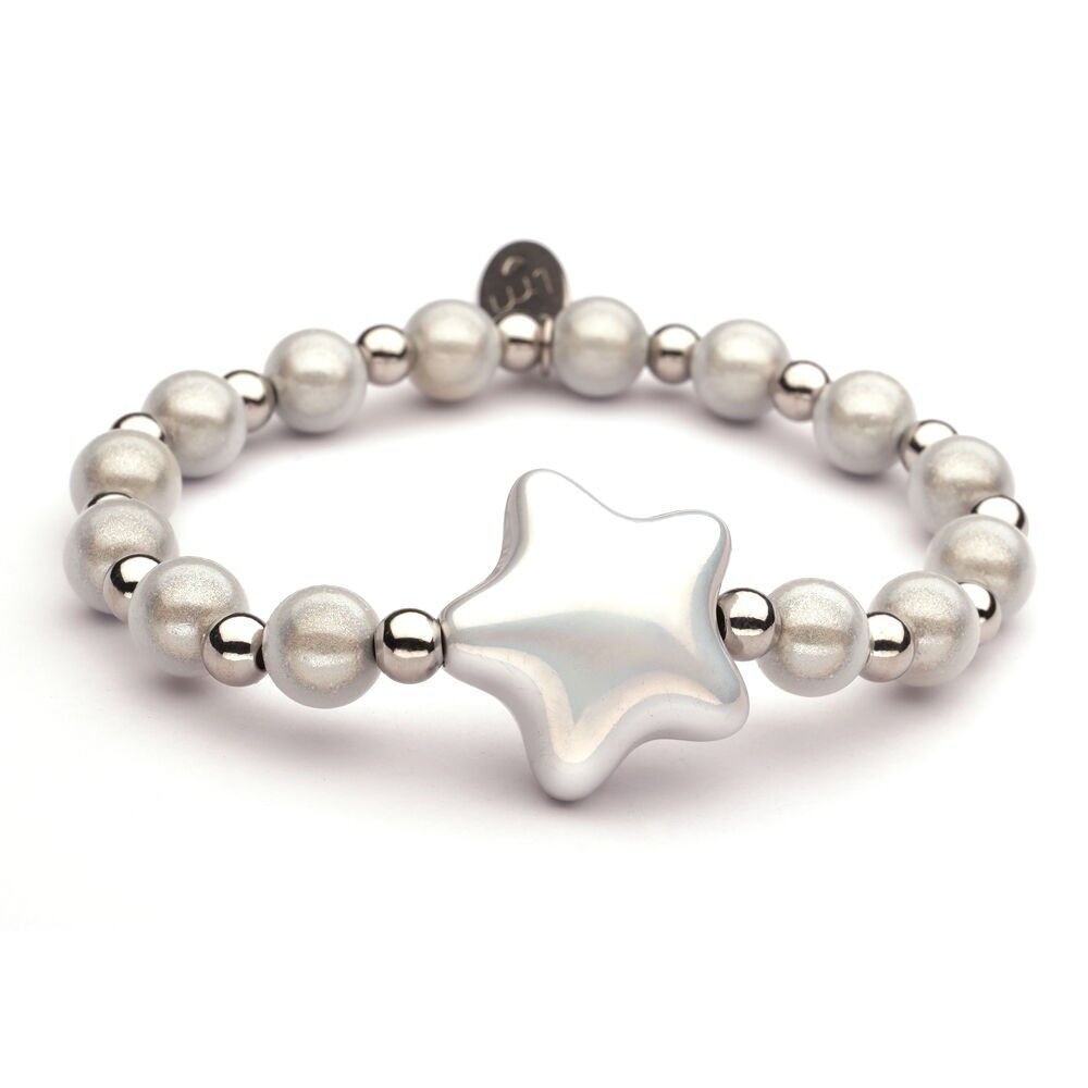 Bracciale LizzyMae in acciaio inossidabile bianco + argento + stella argento