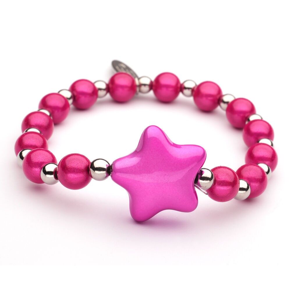 Bracciale LizzyMae in acciaio inossidabile fucsia + argento + stella fucsia