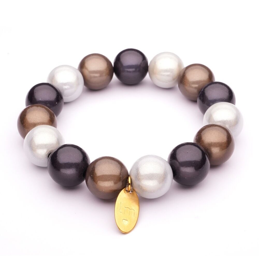 LizzyMae Armband Galaxy Pearl Grau + Schwarz + Weiß 14 mm