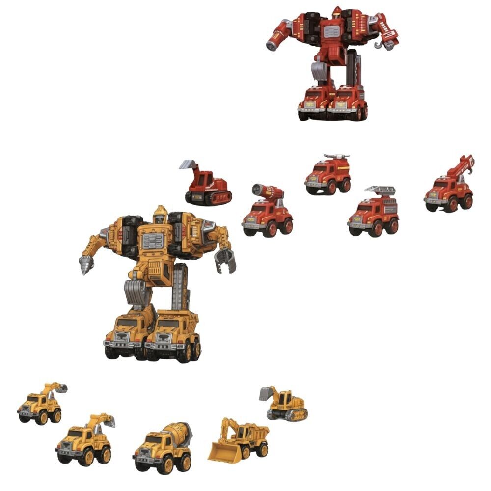 Robot Transformable 5-en-1 à Rétrofriction – Assemble 5 Véhicules de Chantier-Pompier en un Robot Puissant