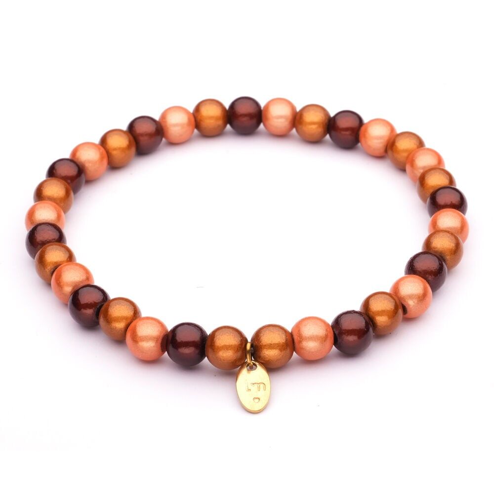 LizzyMae Armband Galaxy Pearl braun + orange + karamell 6 mm