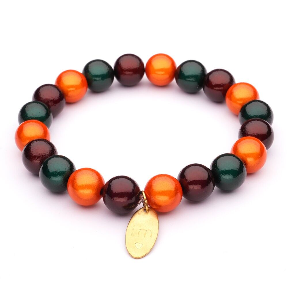 Bracciale LizzyMae Galaxy Pearl marrone + arancione + verde 10 mm