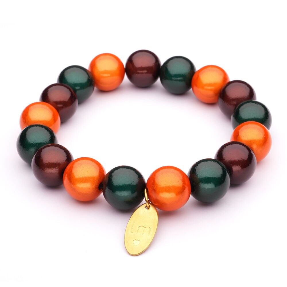 Pulsera LizzyMae Galaxy Pearl marrón + naranja + verde 12 mm
