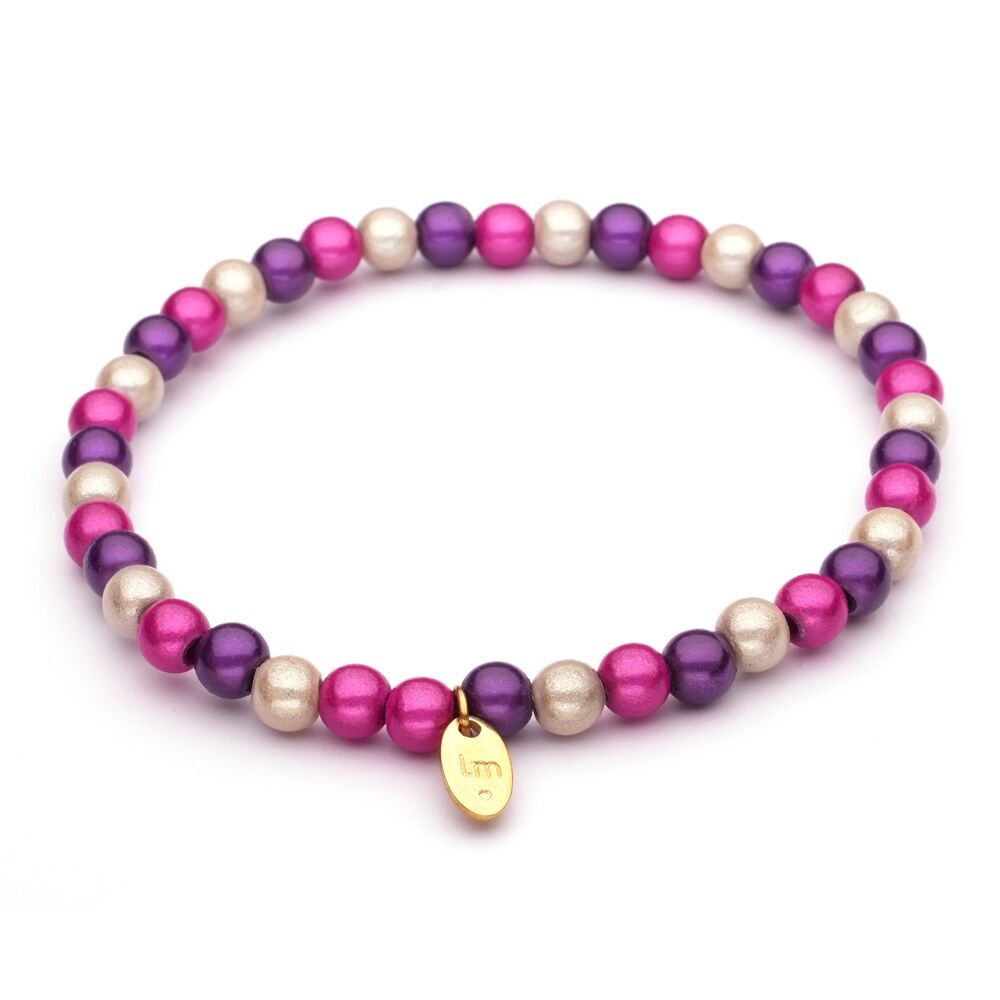 Bracciale LizzyMae Galaxy Pearl bianco + fucsia + viola 5 mm