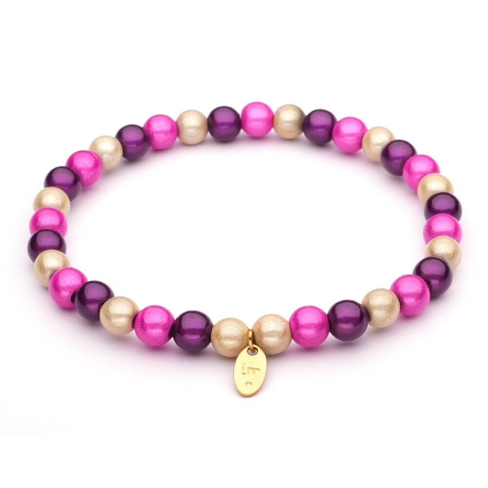 Bracciale LizzyMae Galaxy Pearl bianco + fucsia + viola 6 mm