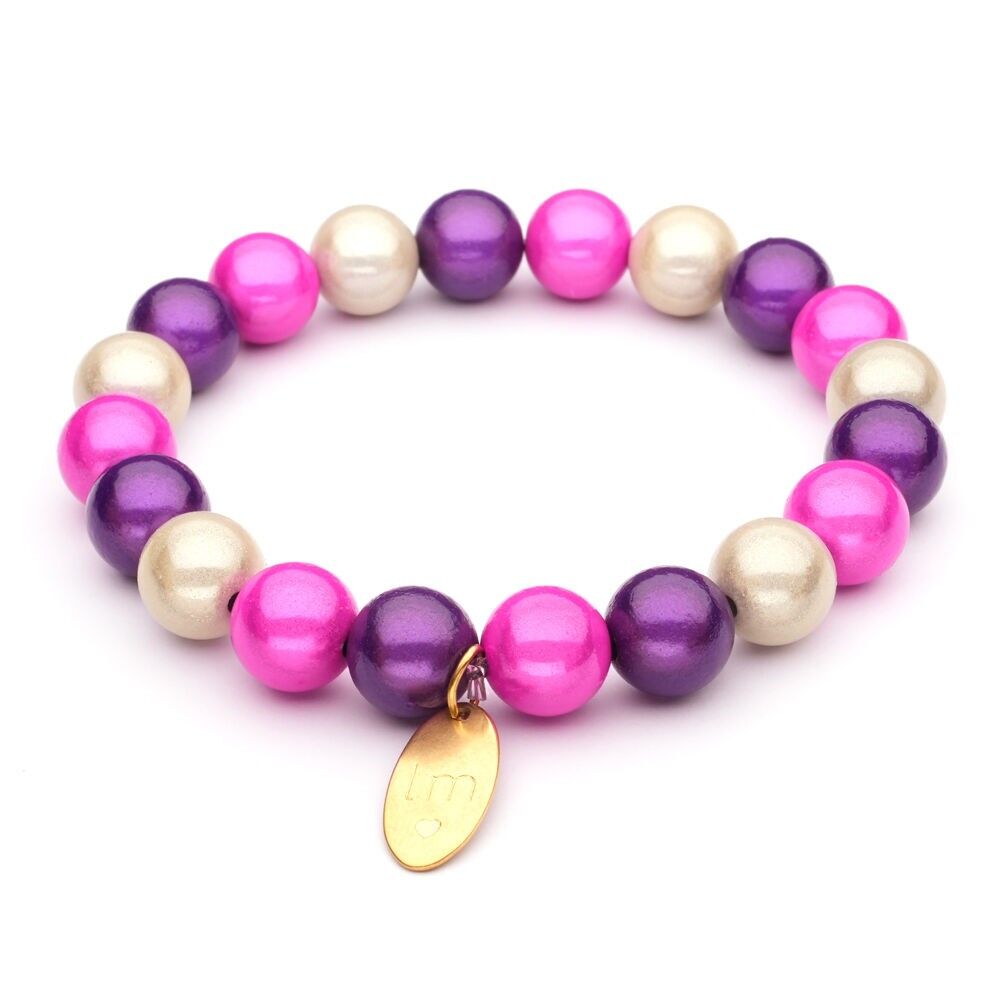 Bracciale LizzyMae Galaxy Pearl bianco + fucsia + viola 10 mm