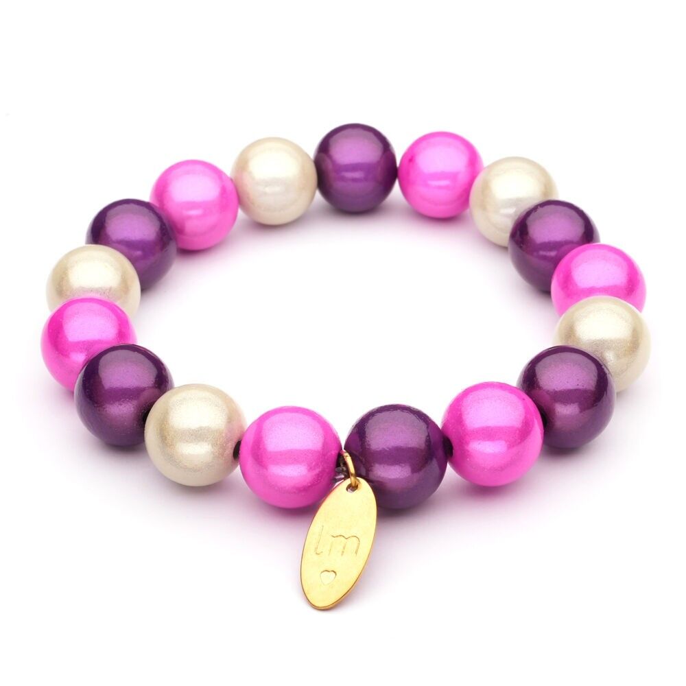 Bracciale LizzyMae Galaxy Pearl bianco + fucsia + viola 12 mm