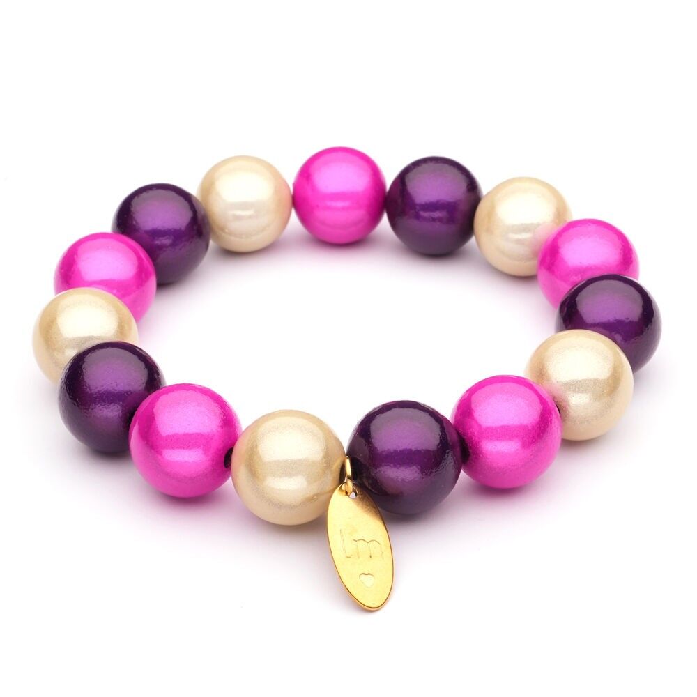 Pulsera LizzyMae Galaxy Pearl blanca + fucsia + púrpura 14 mm