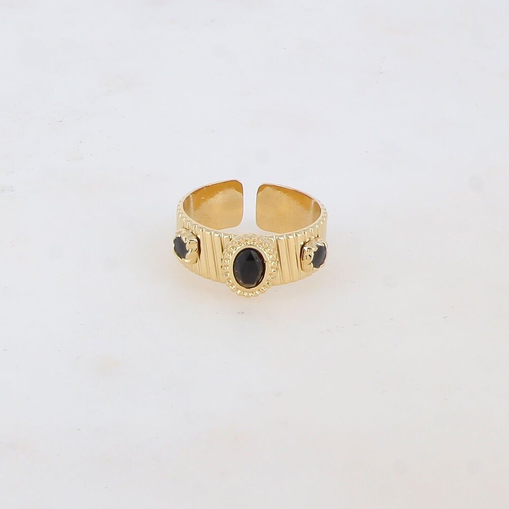 Ring with 2 enameled pieces and a natural stone