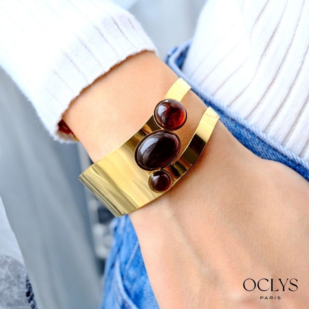 Gold-tone stainless steel resin cuff bracelet