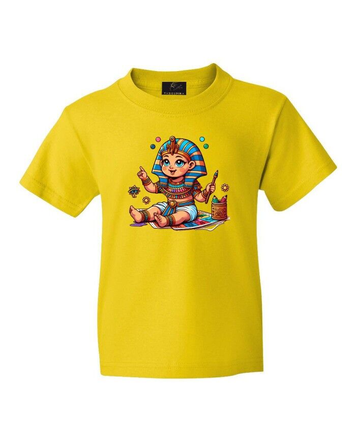 Maglietta gialla Little Pharaoh, 100% cotone, taglie da 2 a 12 anni