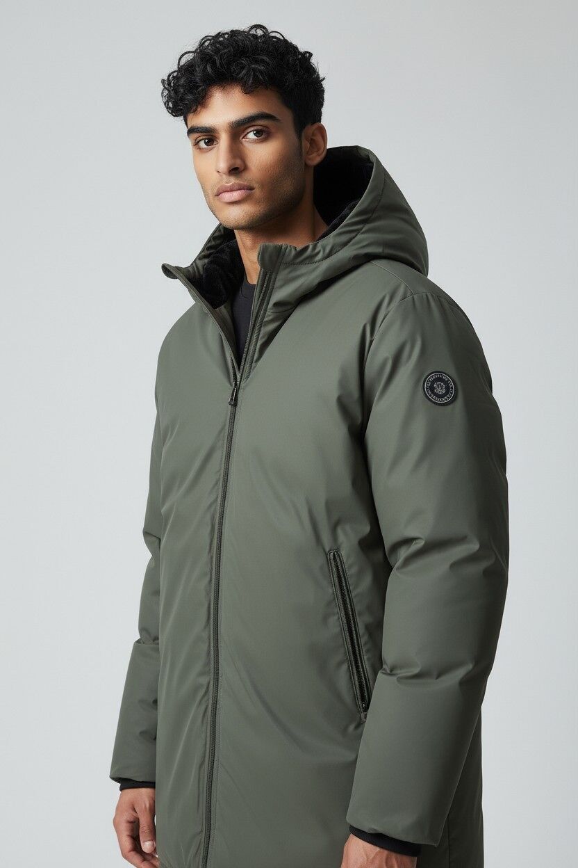 Parka de goma 7555 con capucha forrada de piel