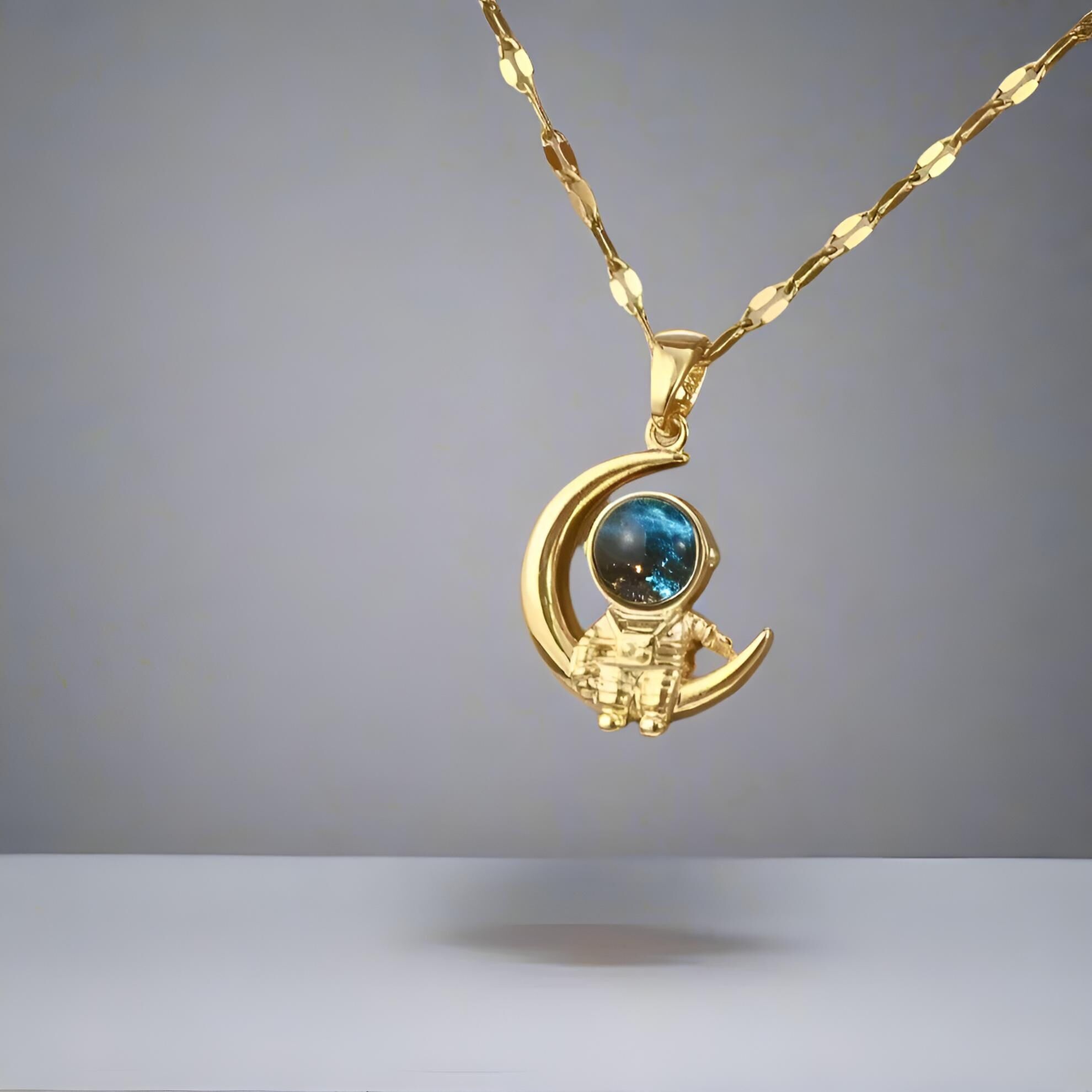 Astronaut and Moon Necklace