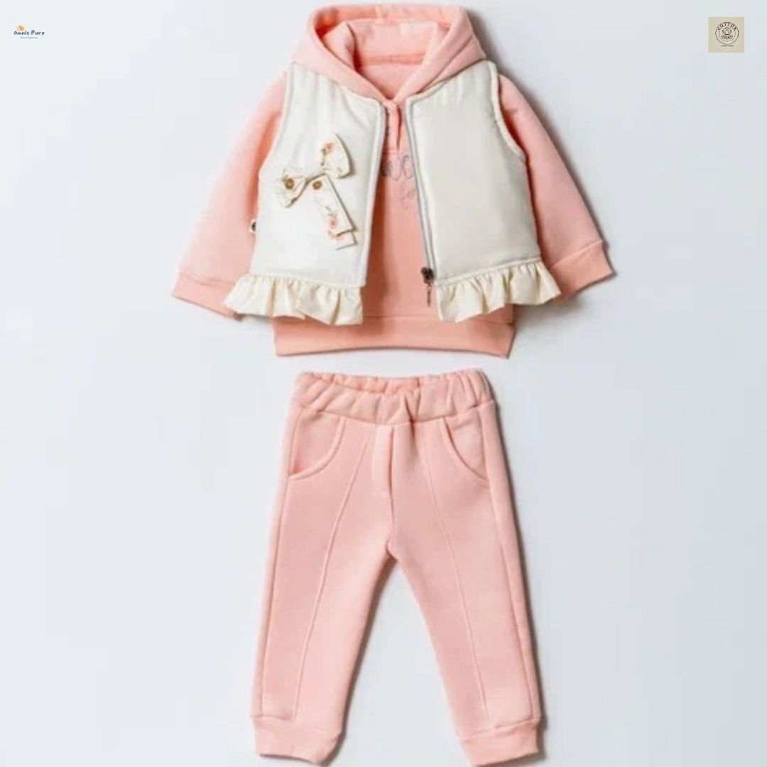 Lot de 3 ensembles de vêtements de tous les jours pour fille - Crème et rose, tailles 9-18 mois