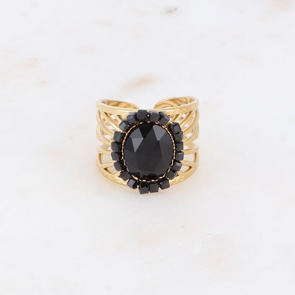 Openwork ring with natural stone or mother-of-pearl beads