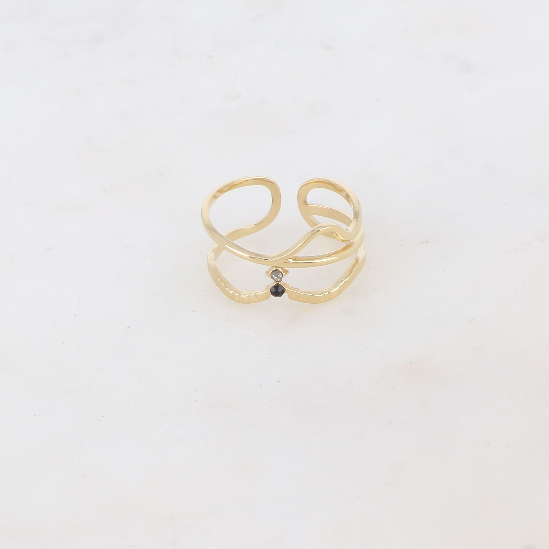 Multi-strand ring with 2 rhinestones