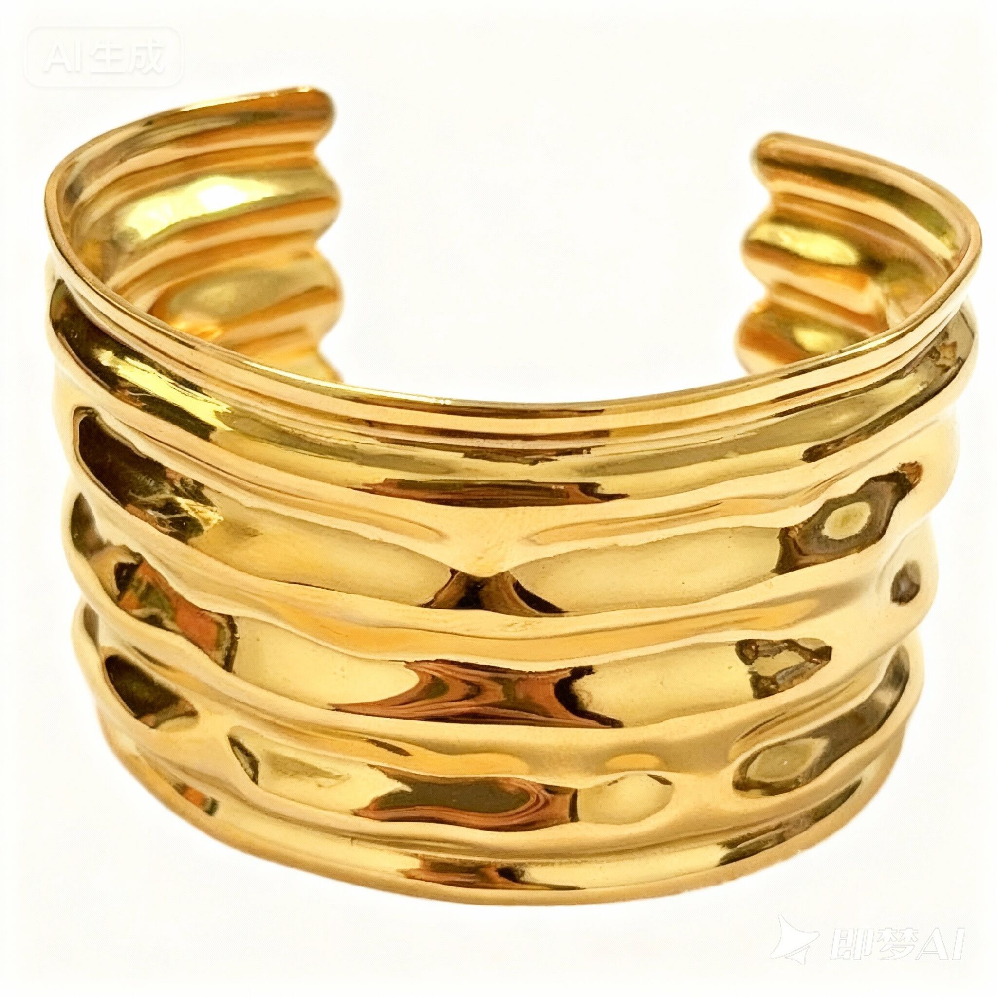 Bracciale rigido extra largo in stile martellato in oro