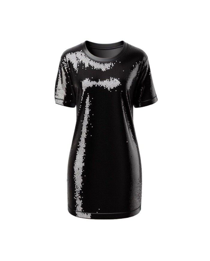 Abito dritto con paillettes Hathor, foderato, realizzato a Parigi - Tadoupika