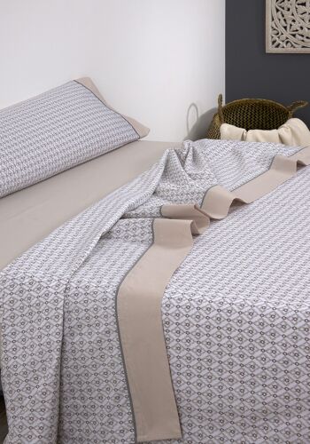 Ensemble de draps 3 pièces G58 100% coton Percale 200 fils pour lit de 150 + 1 taie d'oreiller 1 2