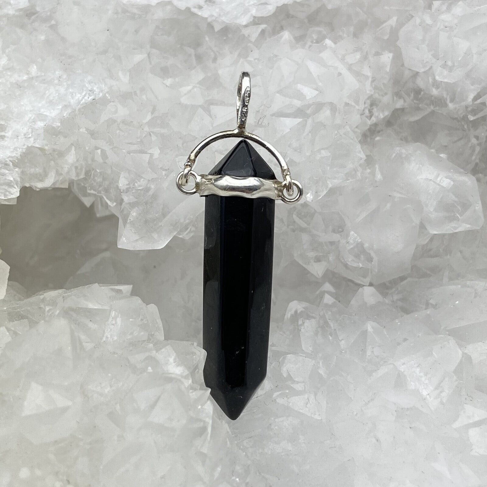 Silver Pendant - Double-Terminated Black Obsidian Point