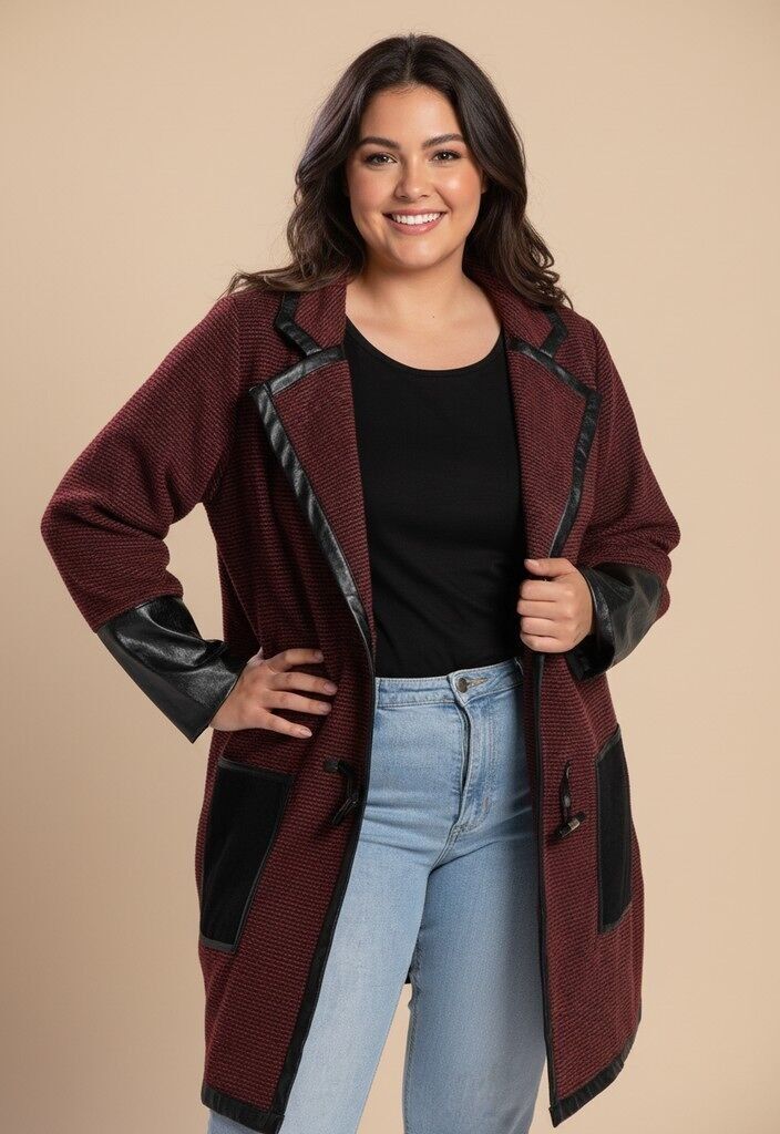 Veste rouge grande taille avec patch similicuir (A563)