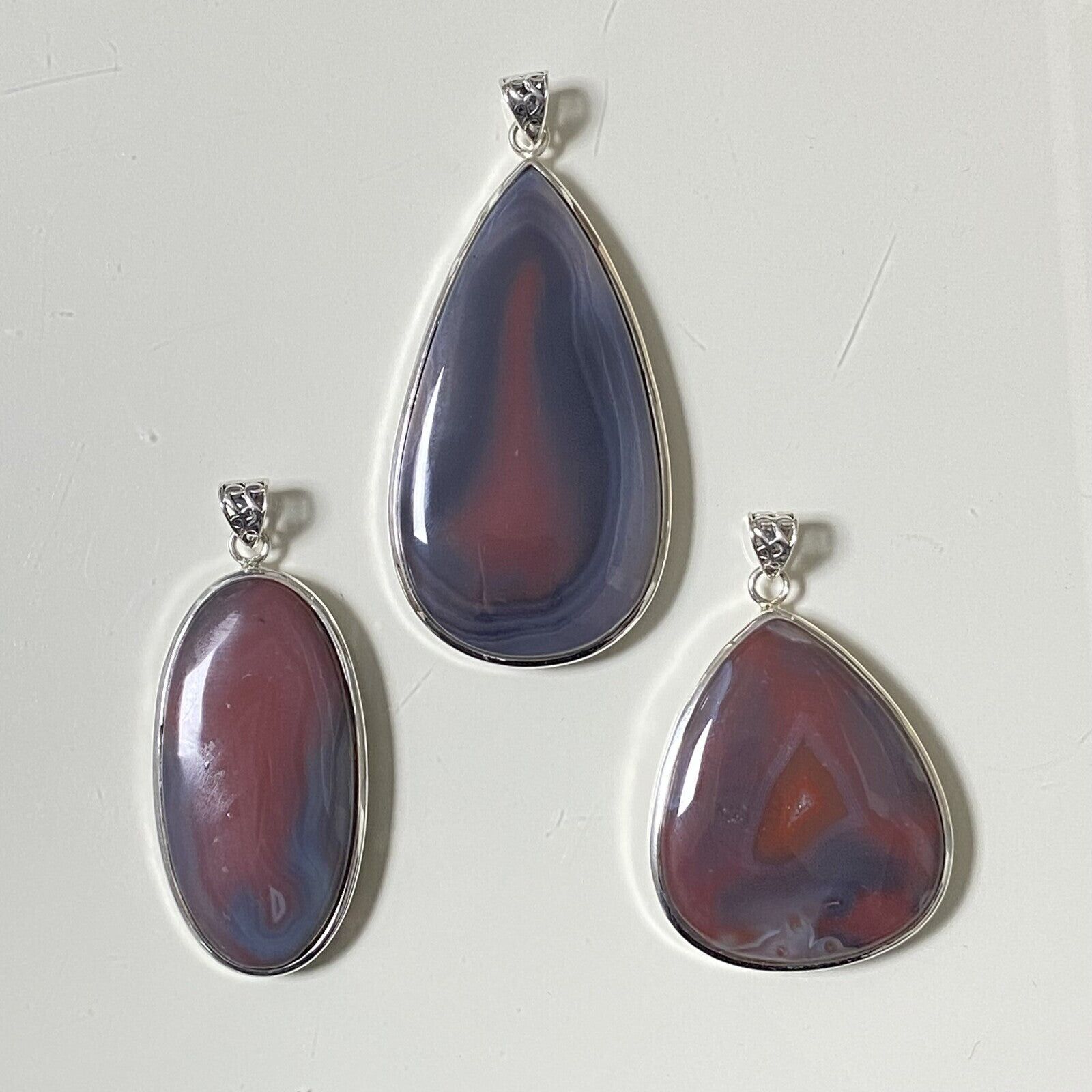 Lot de 3 Pendentifs Argent - Agate Botswana n°1