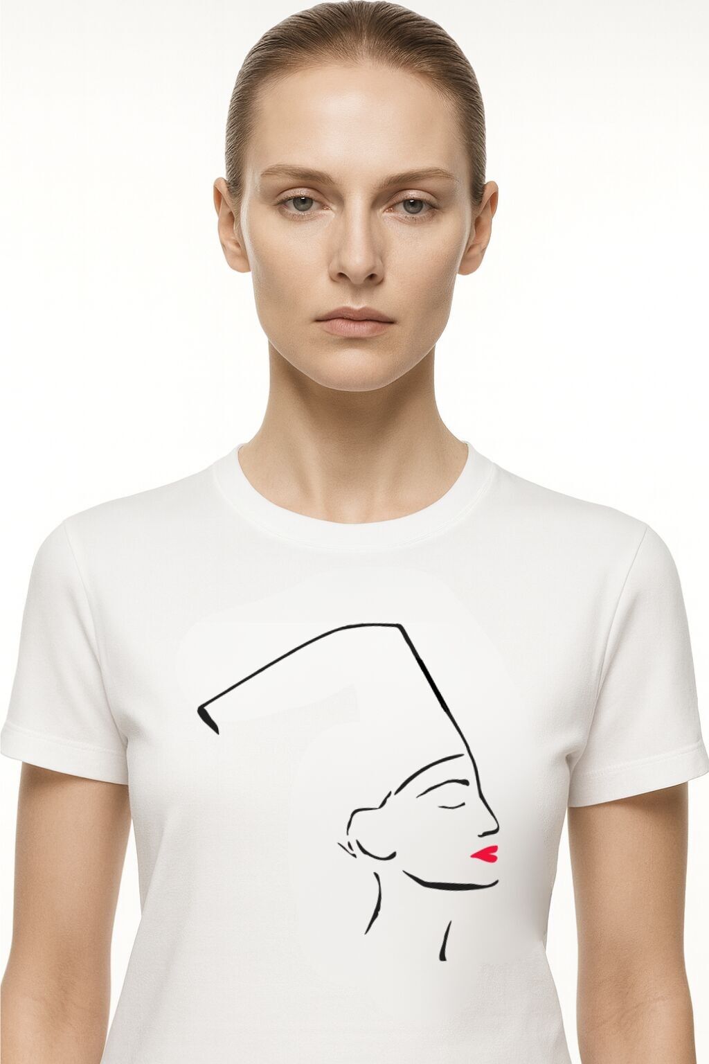 T-shirt bianca da donna, 100% cotone, Nefertiti a Parigi