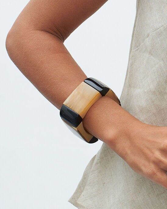 Bracciale carré in corne de buffle et résine