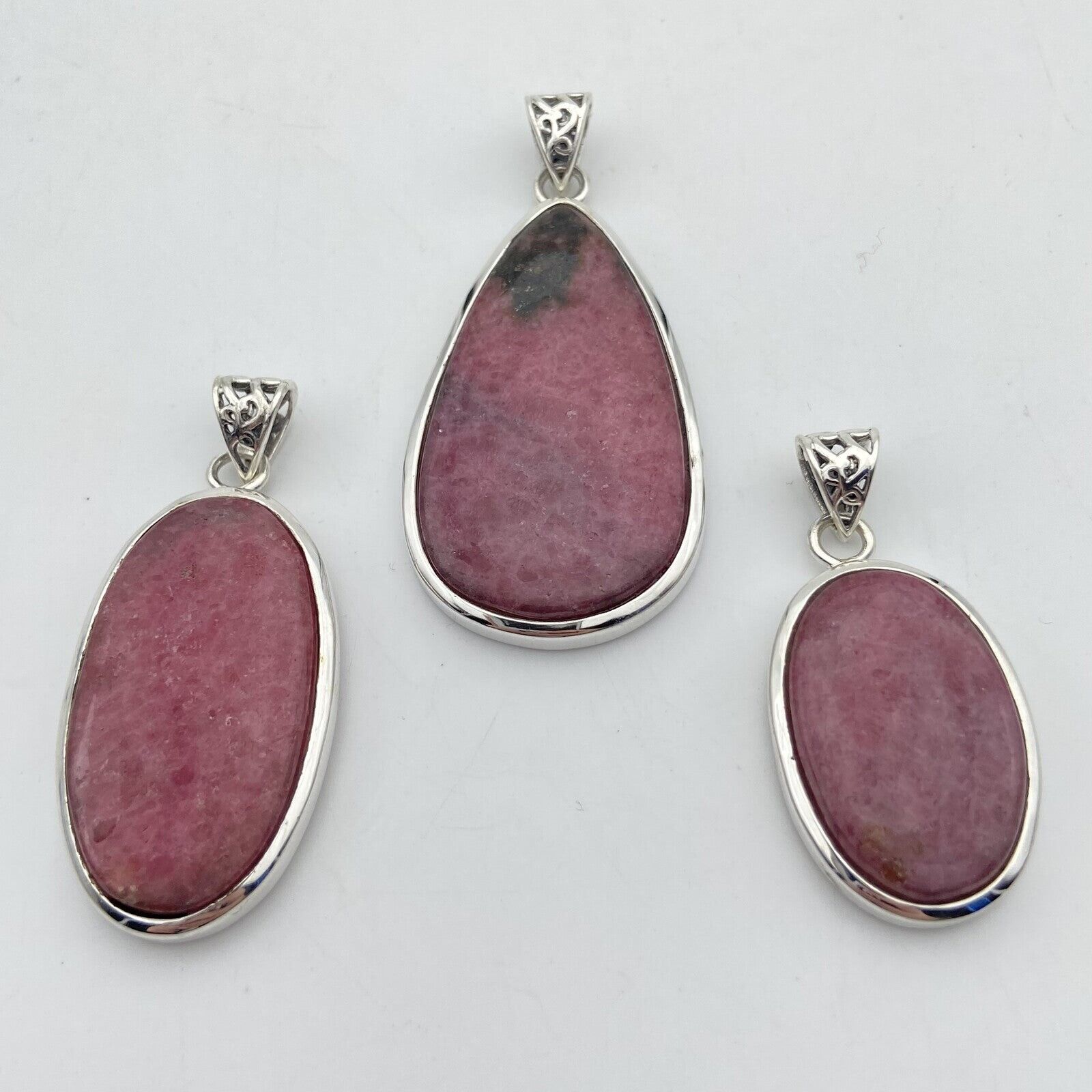 Set of 3 Silver Pendants - Rhodonite #2