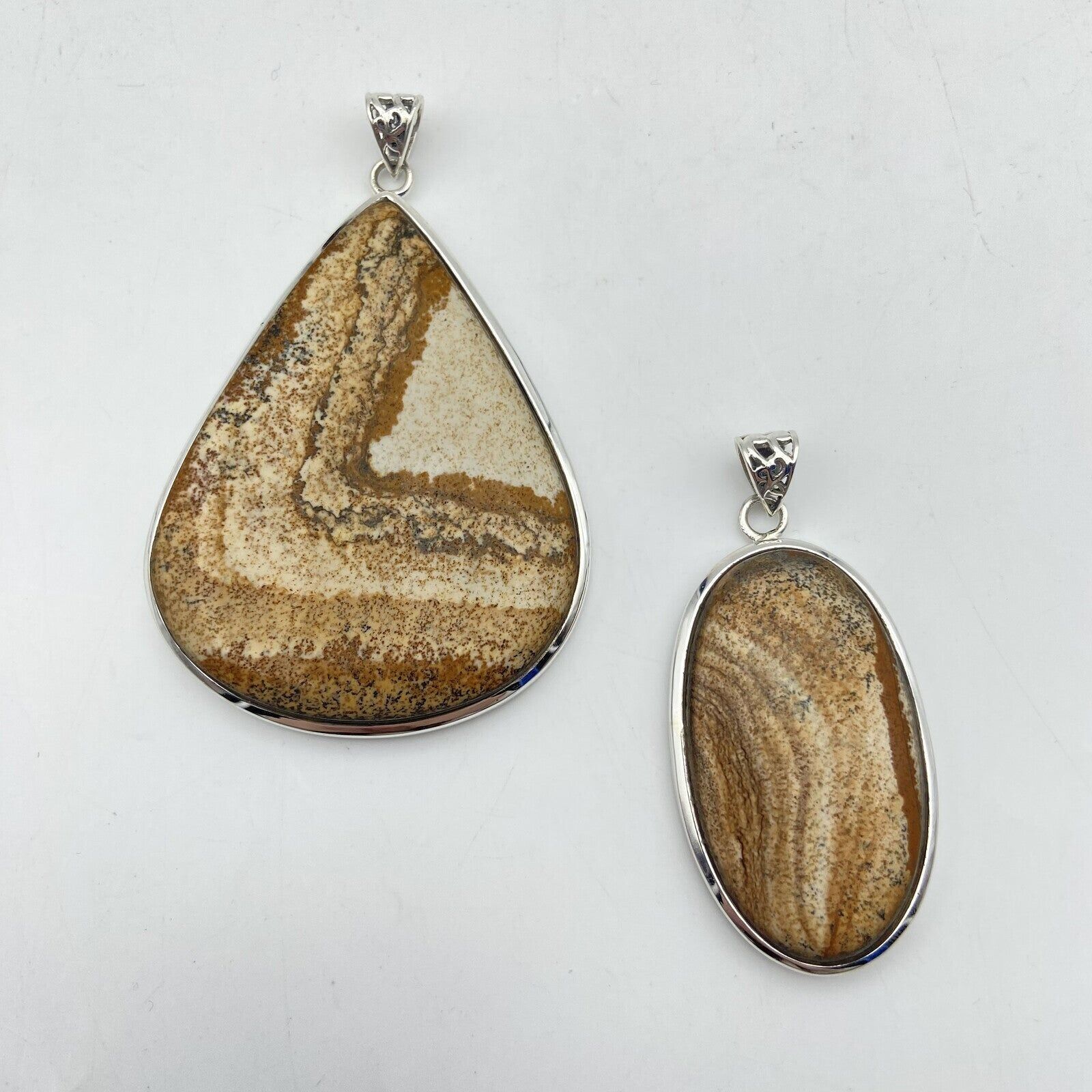 Set of 2 Silver Pendants - Jasper Landscape No. 1