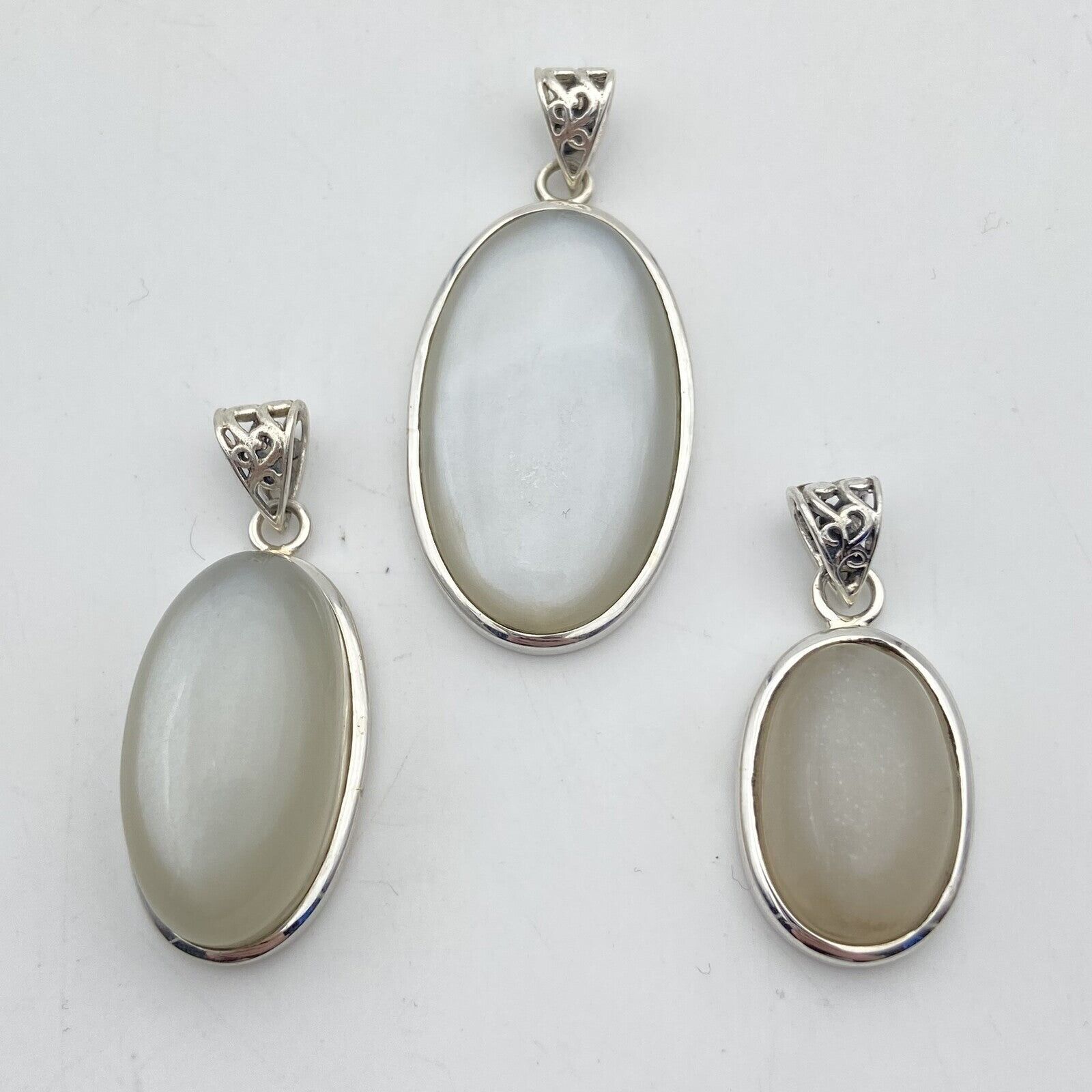 Set of 3 Silver Pendants - Moonstone #4
