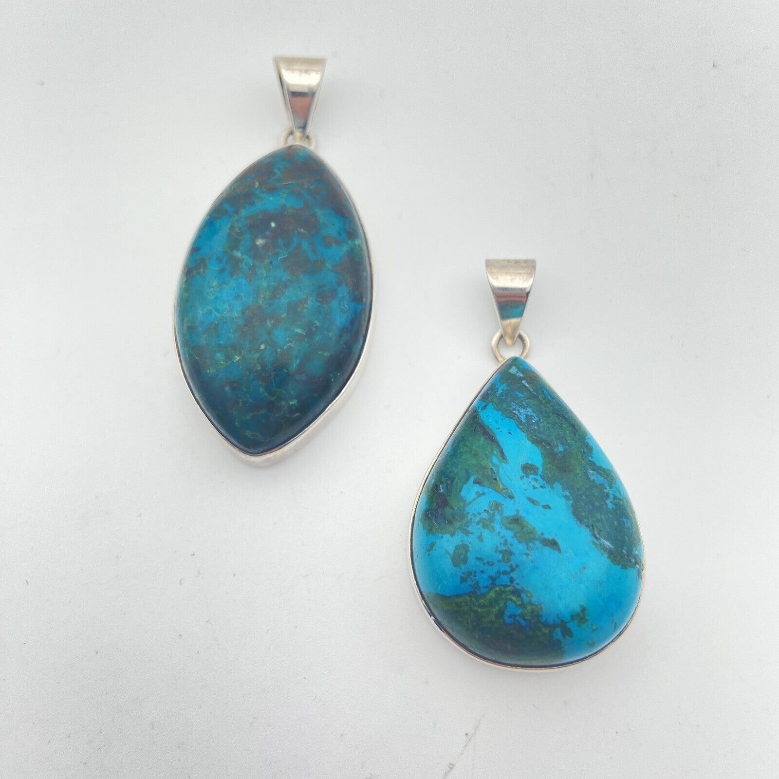 Set of 2 Silver Pendants - Malachite/Chrysocolla #1