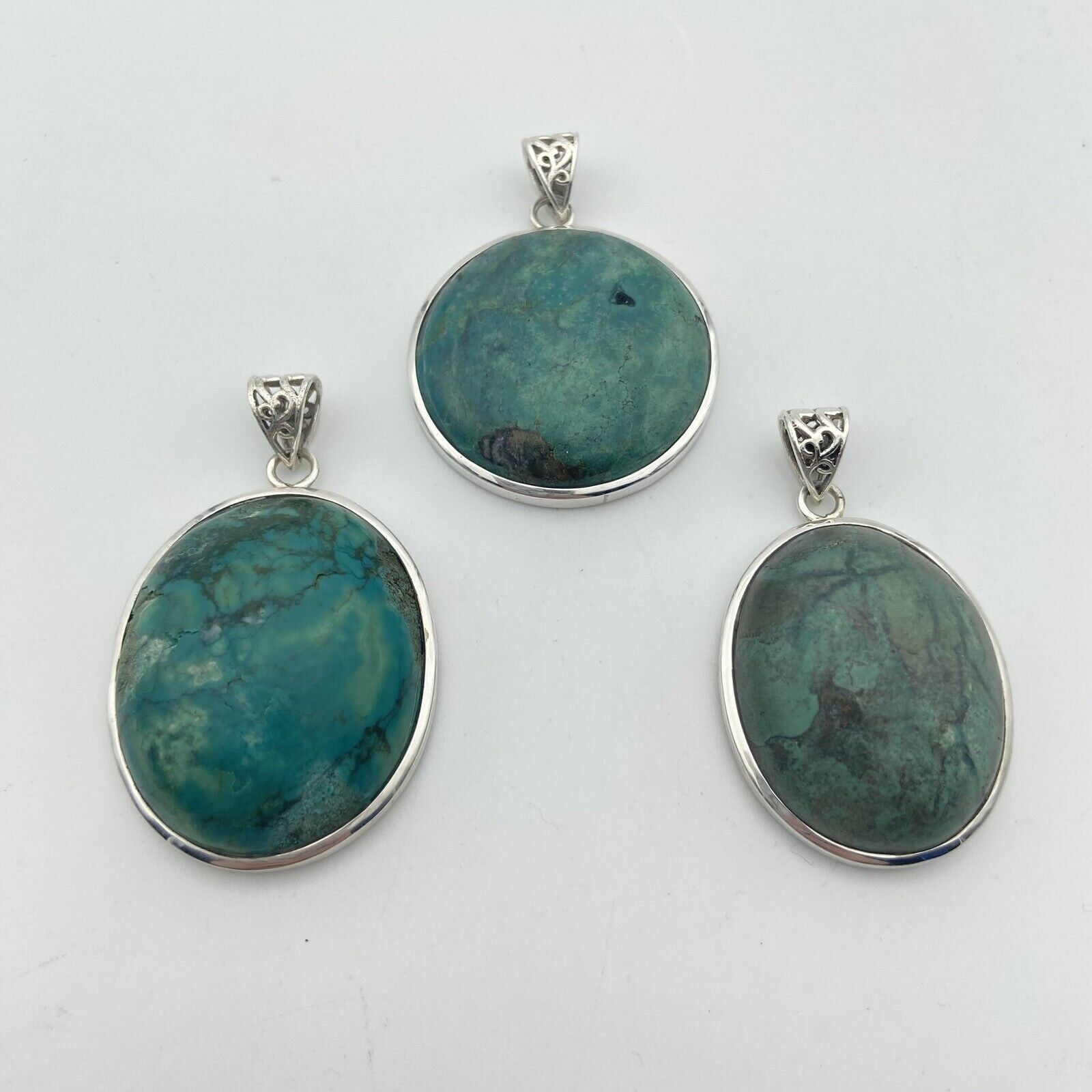 Set of 3 Silver Pendants - Turquoise #1