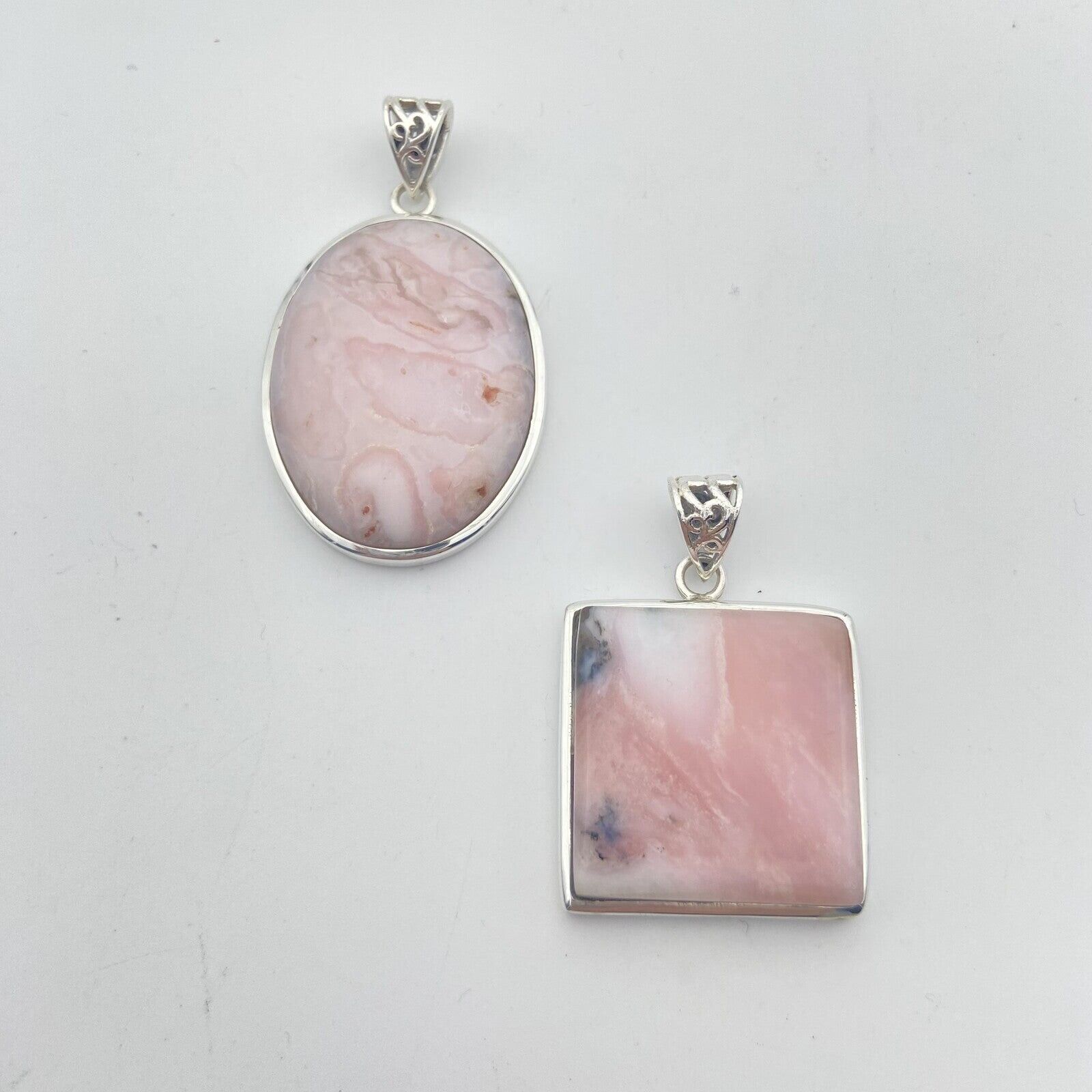 Set of 2 Silver Pendants - Andean Pink Opals #1