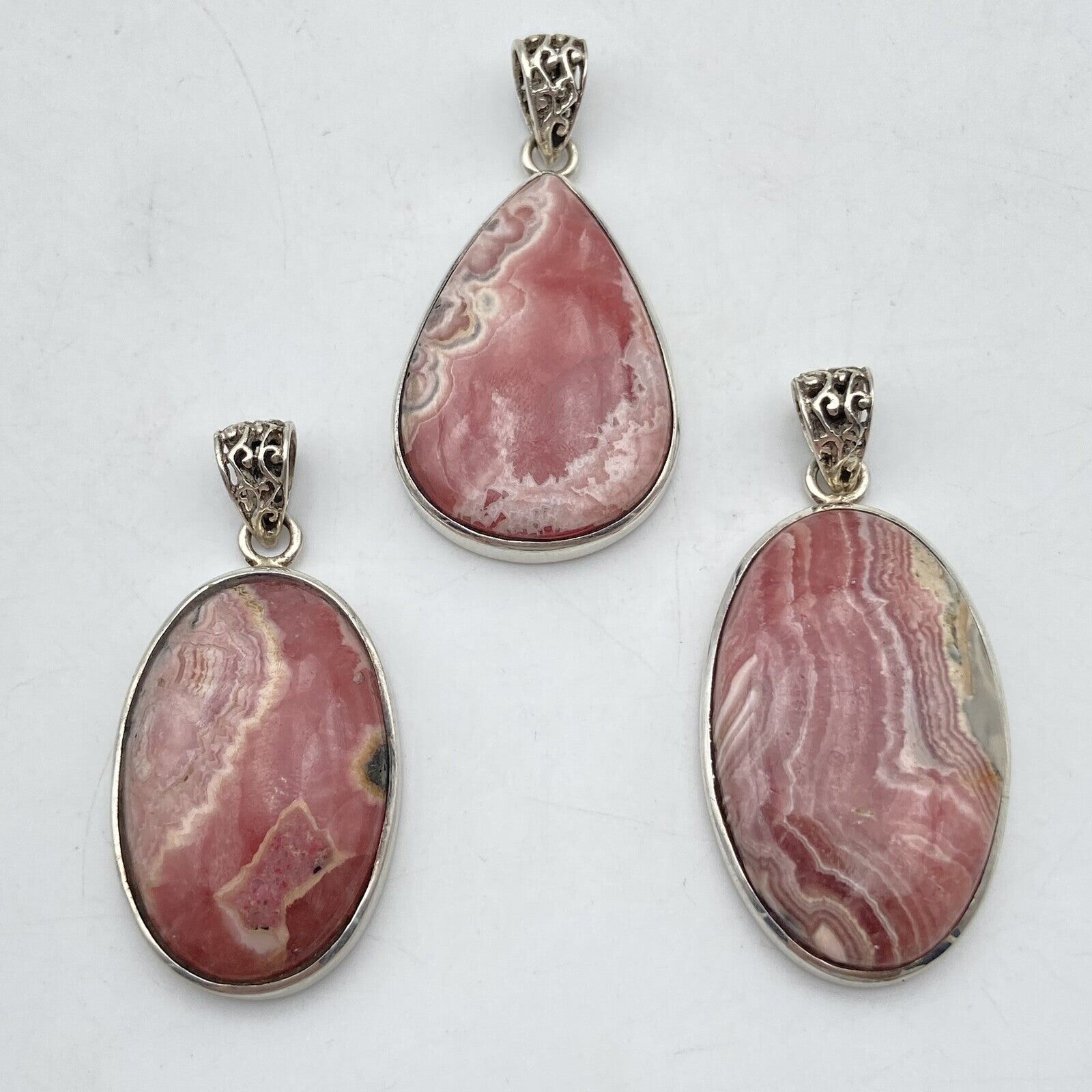 Set of 3 Silver Pendants - Rhodochrosite #1