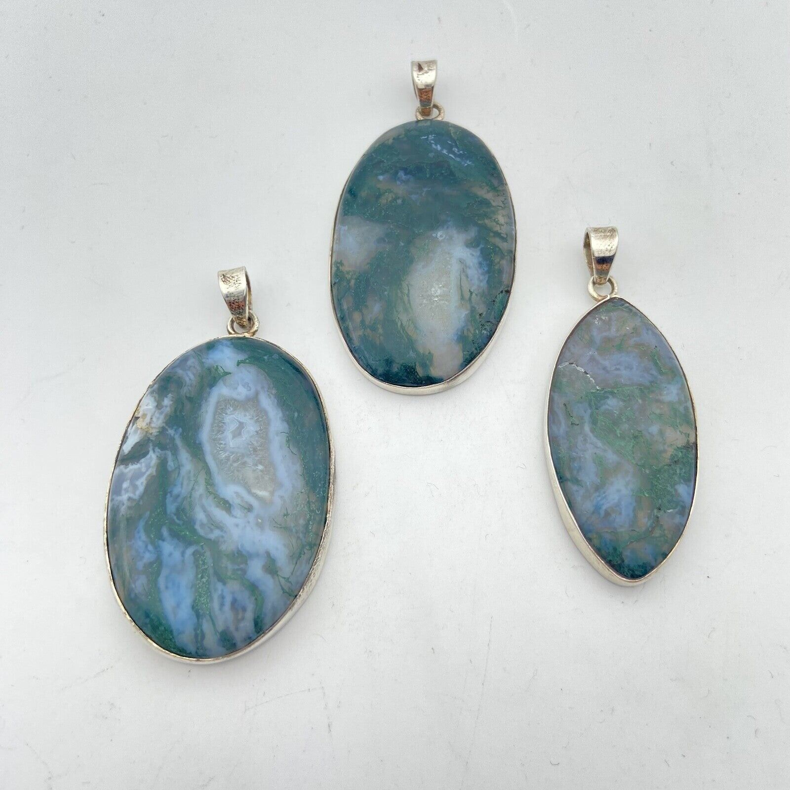Set of 3 Silver Pendants - Moss Agate #4