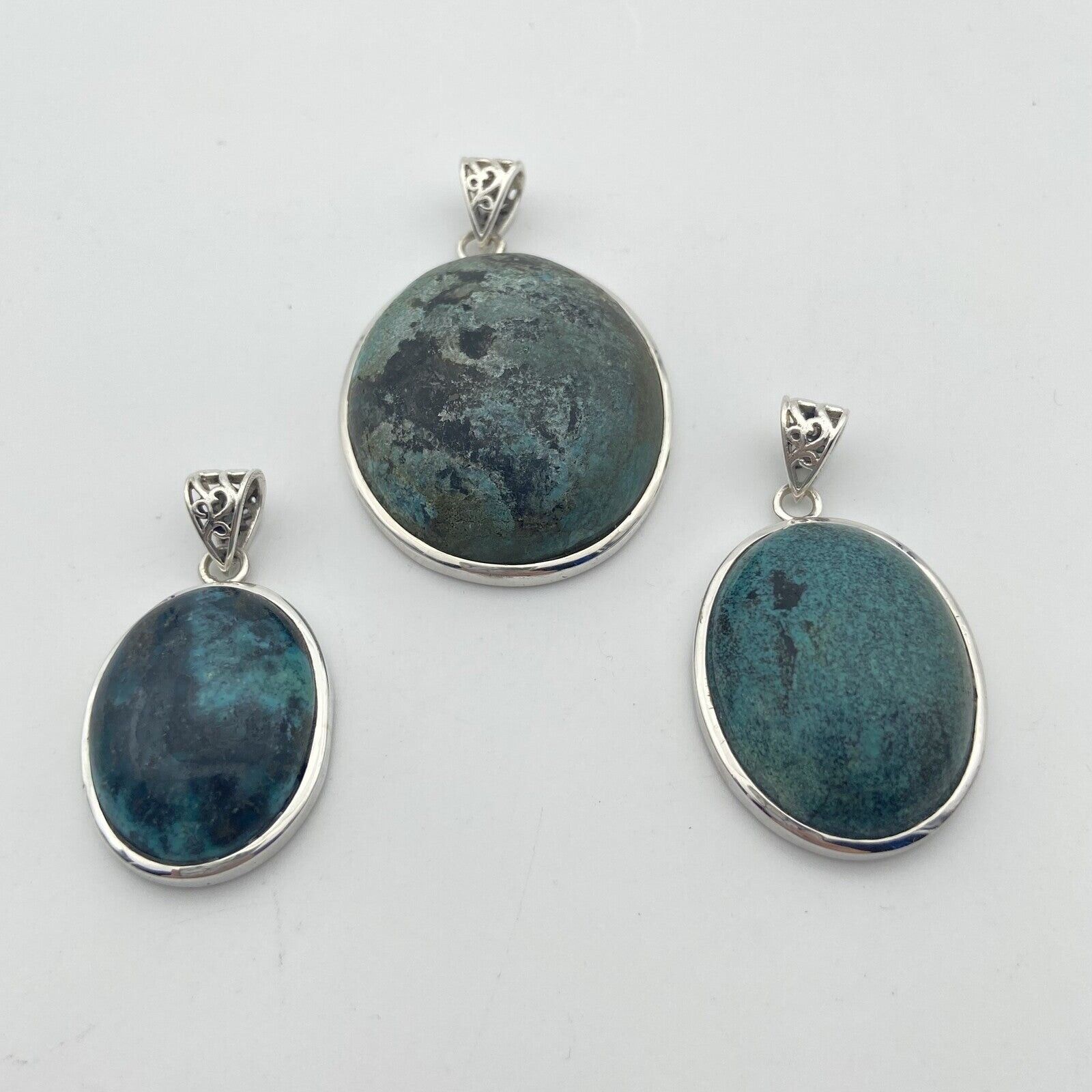 Set of 3 Silver Pendants - Turquoise #2