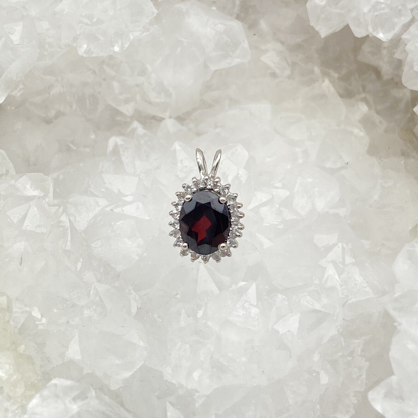 Silver Pendant - Oval Garnet