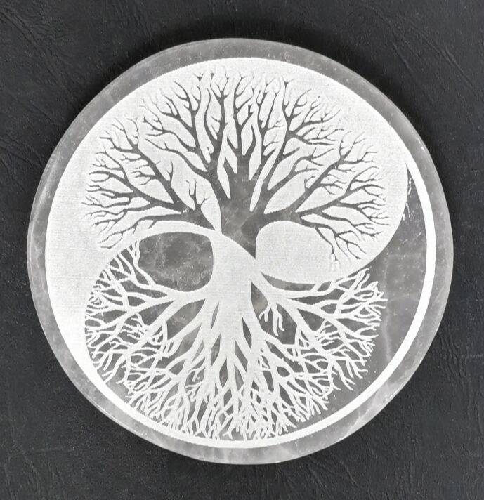 Plaque de Rechargement - Sélénite Arbre de Vie / Yin Yang (10 cm)
