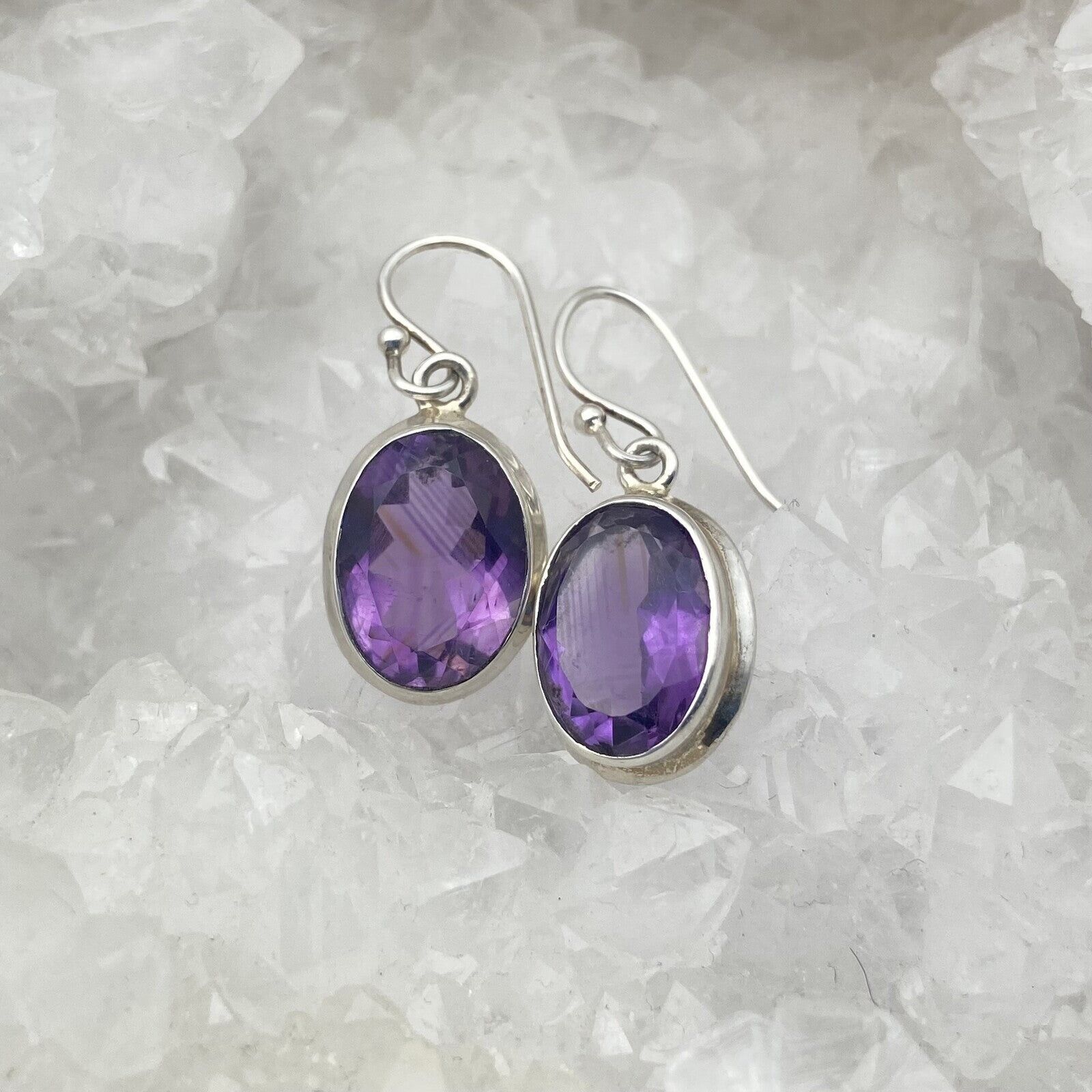 Boucles d'oreilles Argent - Améthyste ovale (grand modèle)