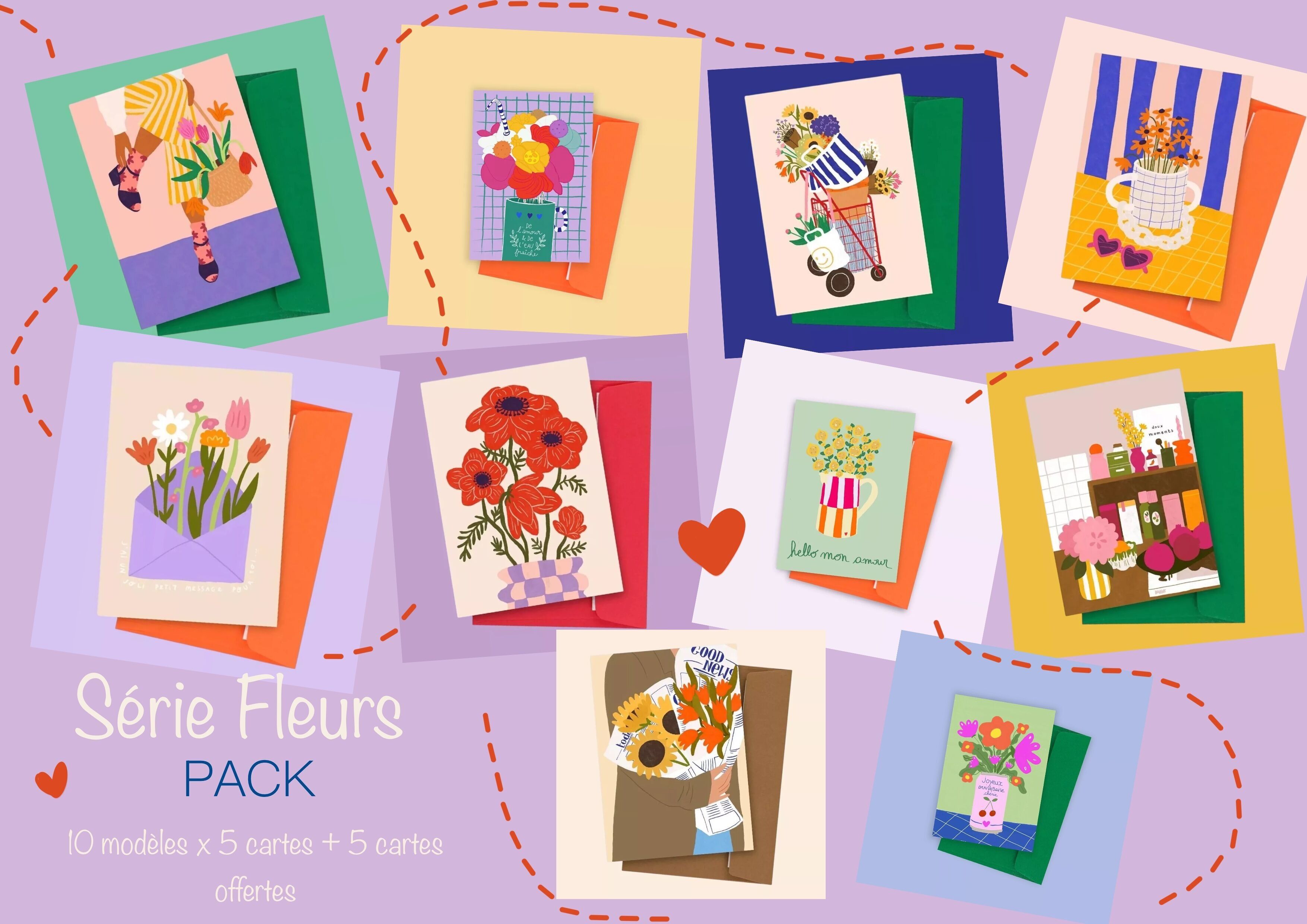 PACKUNG MIT 10 Postkarten des besten Floristen (5 Stück) + 5 Gratiskarten