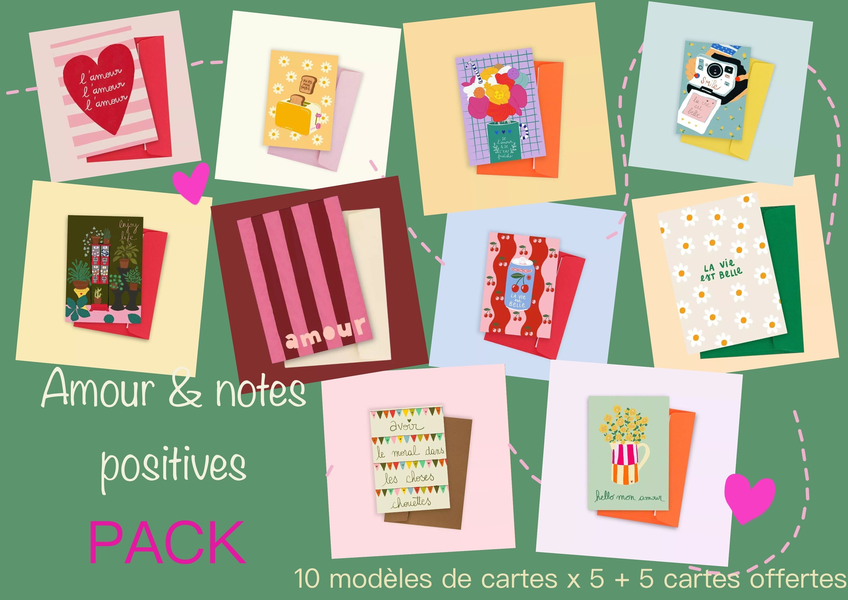 10er-Packung mit den schönsten Liebespostkarten (5 Stück) + 5 Gratiskarten