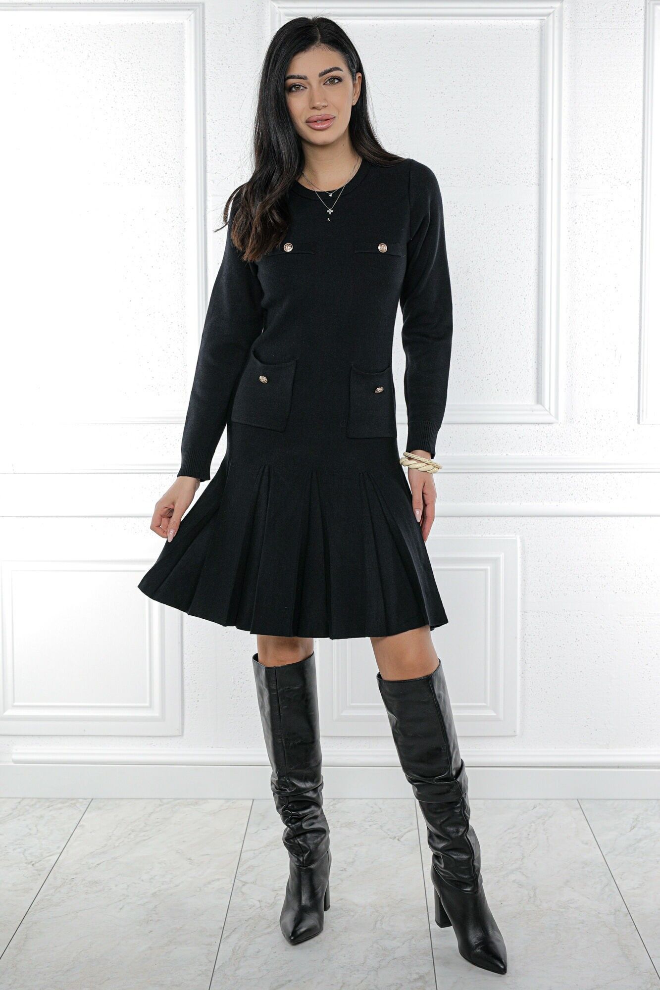 Knitted midi dress with pockets in Black ByAimelia