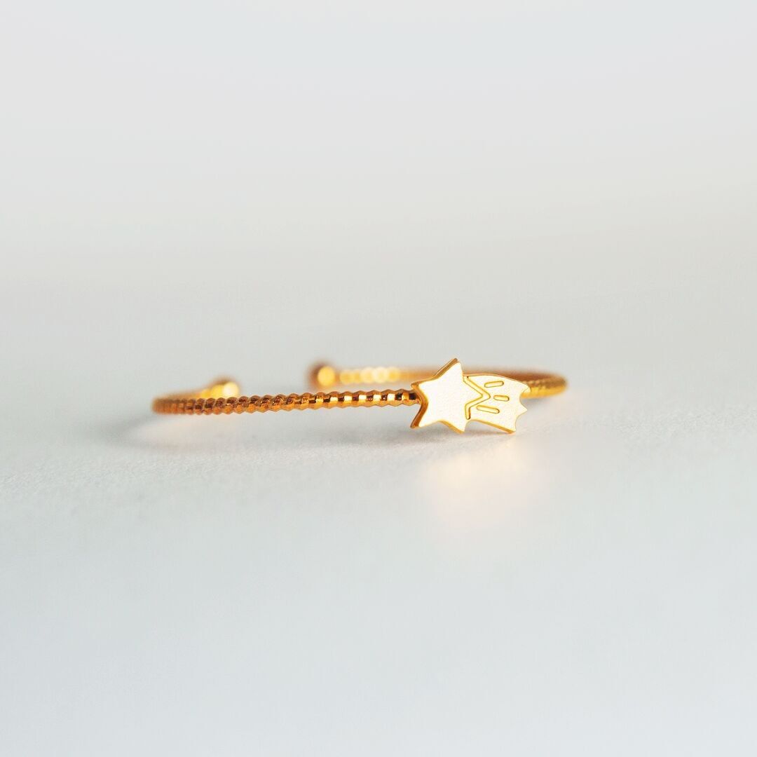 Anello regolabile per bambini con motivo a stella cadente, placcato oro 3 micron - prodotto in Francia