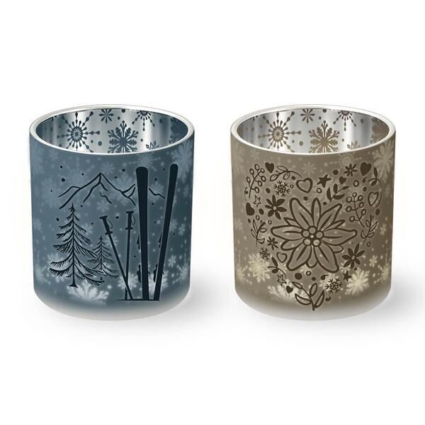 PORTACANDELE RUSTICO CON SCI E STELLE ALPINE