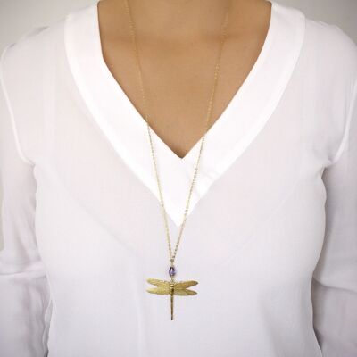 Long dragonfly necklace with a tanzanite Swarovski drop